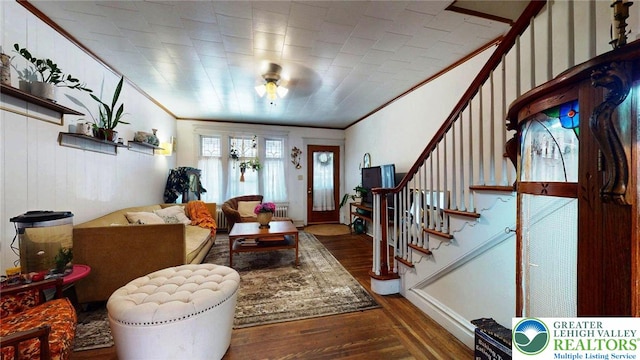 1446 Chew St, Allentown City, PA 18104 - foyer with wood finished floors, ornamental molding, and stairway