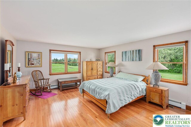 1151 Marfield Dr, Bushkill Twp, PA 18064 - bedroom with baseboard heating and light wood-style floors