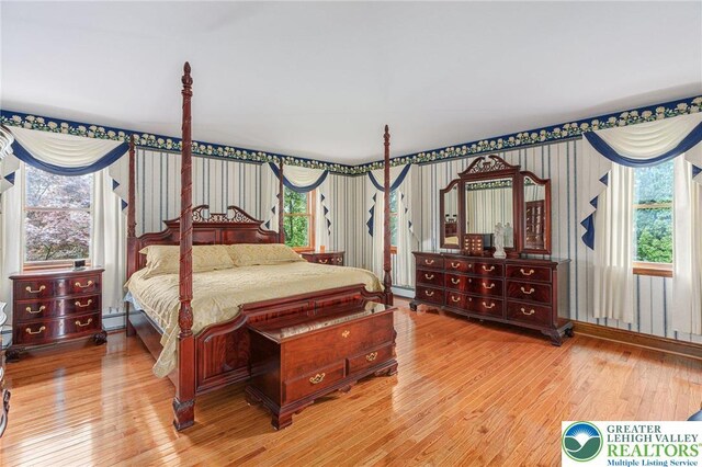 1151 Marfield Dr, Bushkill Twp, PA 18064 - bedroom with wallpapered walls and wood-type flooring