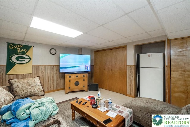 468 E 9th St, Northampton Boro, PA 18067 - living area with a drop ceiling, wainscoting, and wooden walls
