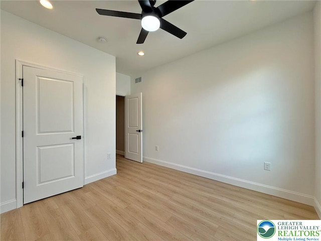 3631 Oak Ridge Dr, Washington Twp, PA 18080 - unfurnished bedroom with light wood-style flooring, recessed lighting, and ceiling fan