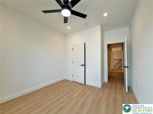 3631 Oak Ridge Dr, Washington Twp, PA 18080 - unfurnished bedroom with light wood finished floors, recessed lighting, and a ceiling fan