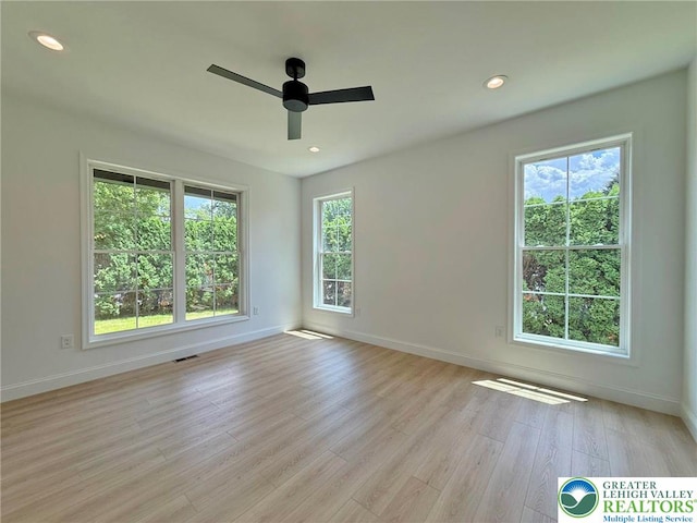 3631 Oak Ridge Dr, Washington Twp, PA 18080 - spare room with healthy amount of natural light, ceiling fan, light wood finished floors, and recessed lighting