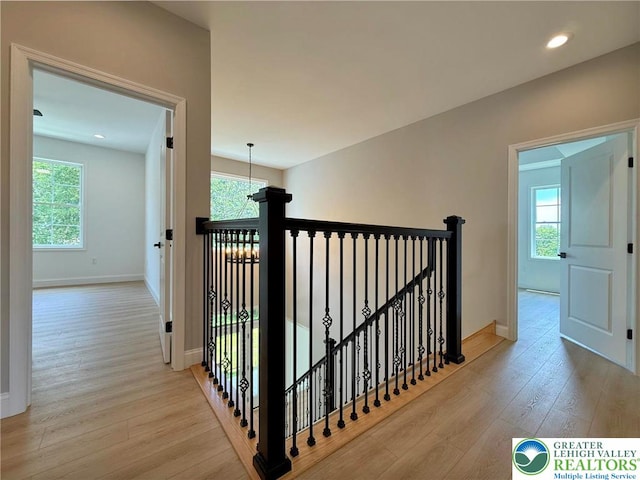 3631 Oak Ridge Dr, Washington Twp, PA 18080 - hallway featuring an upstairs landing, light wood-type flooring, and recessed lighting