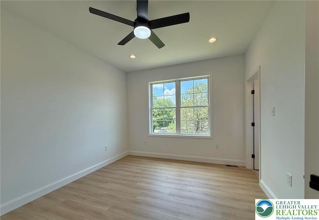 3631 Oak Ridge Dr, Washington Twp, PA 18080 - unfurnished room with light wood-type flooring, a ceiling fan, and recessed lighting