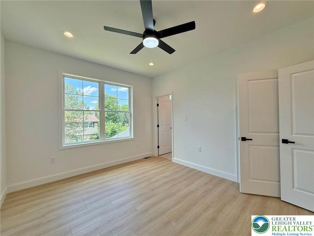3631 Oak Ridge Dr, Washington Twp, PA 18080 - unfurnished bedroom with light wood-style flooring, recessed lighting, and a ceiling fan