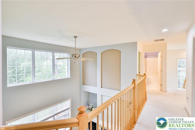 780 Ramblewood Dr, Forks Twp, PA 18040 - corridor with an upstairs landing, carpet floors, and recessed lighting