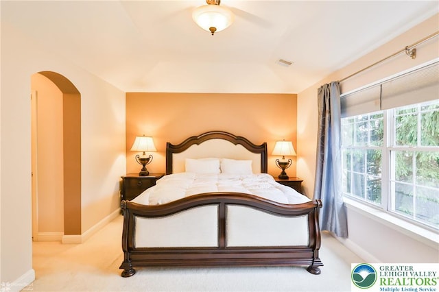 780 Ramblewood Dr, Forks Twp, PA 18040 - bedroom with arched walkways, carpet flooring, and vaulted ceiling