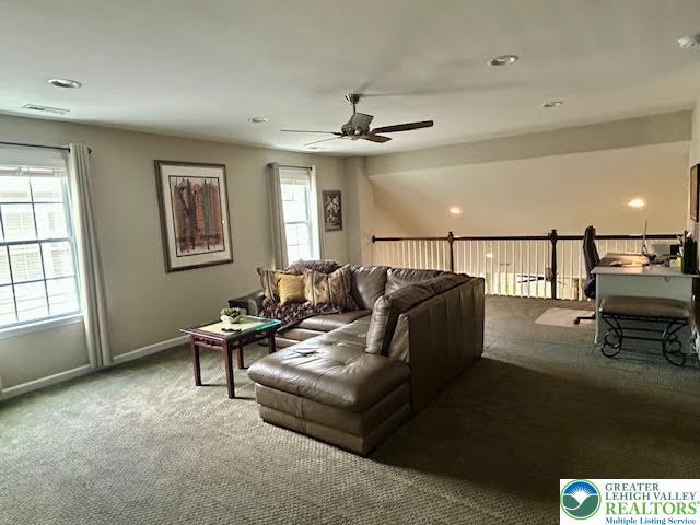 1051 Resolution Dr, Hanover Twp, PA 18017 - carpeted living room with ceiling fan, healthy amount of natural light, and recessed lighting