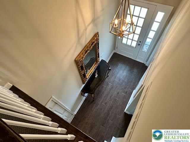 1051 Resolution Dr, Hanover Twp, PA 18017 - foyer entrance featuring wood finished floors and a chandelier