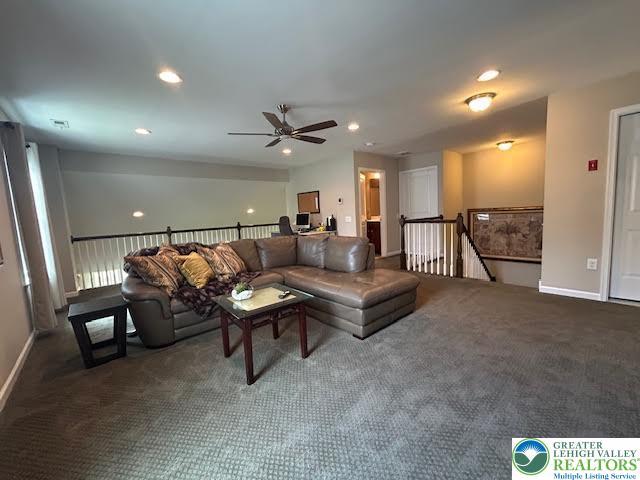 1051 Resolution Dr, Hanover Twp, PA 18017 - carpeted living room with ceiling fan and recessed lighting