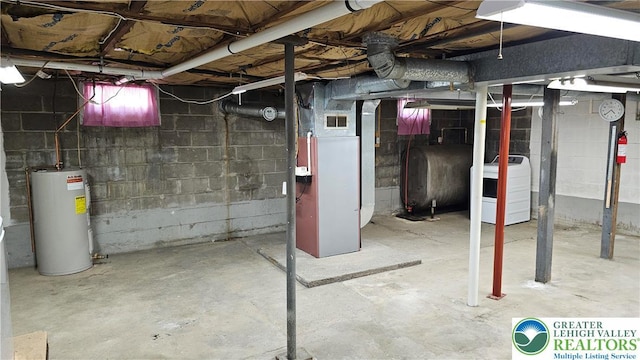 532 Oakwood St, Palmer Twp, PA 18045 - unfinished below grade area featuring water heater, heating fuel, and washer / dryer