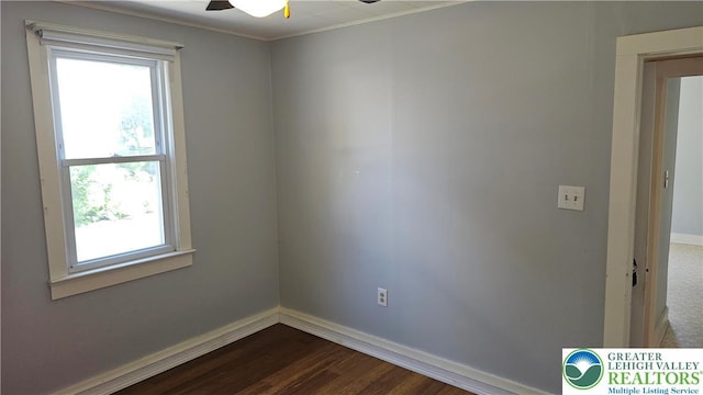 532 Oakwood St, Palmer Twp, PA 18045 - unfurnished room featuring plenty of natural light, dark wood-style floors, ceiling fan, and ornamental molding