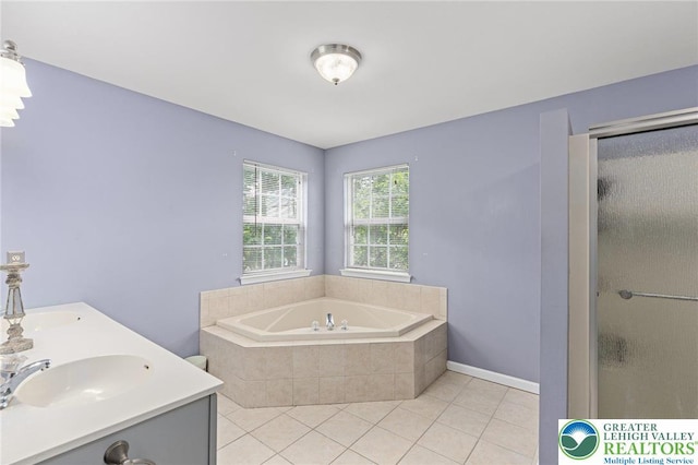 6841 Stone Croft Cir, Macungie Boro, PA 18062 - full bath featuring tile patterned flooring, a bath, a shower stall, and double vanity
