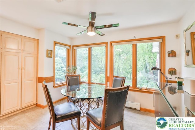 3745 Orefield Rd, South Whitehall Twp, PA 18104 - dining room with a baseboard radiator and ceiling fan