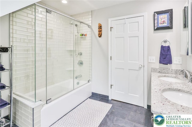 3745 Orefield Rd, South Whitehall Twp, PA 18104 - bathroom with combined bath / shower with glass door, recessed lighting, and double vanity
