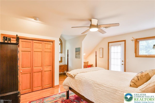 3745 Orefield Rd, South Whitehall Twp, PA 18104 - bedroom featuring light wood finished floors, a ceiling fan, and lofted ceiling