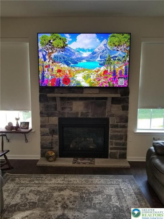 3583 Daylily Dr, Upper Milford Twp, PA 18049 - living area featuring a fireplace and wood finished floors