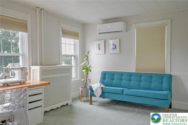 11 11 Ave, D, PA 17972 - living area with an AC wall unit, plenty of natural light, radiator, and carpet