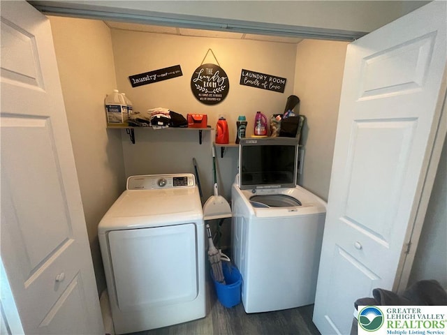 924 W Berwick St, Easton, PA 18042 - laundry area with washer and dryer and dark wood-style flooring