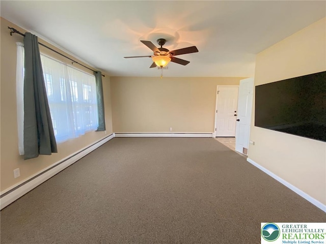 3111 Pheasant Dr, Moore Twp, PA 18067 - carpeted empty room featuring a baseboard heating unit and ceiling fan