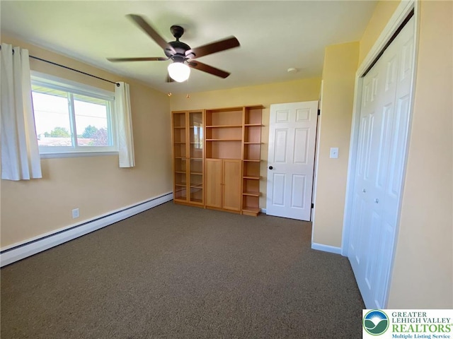3111 Pheasant Dr, Moore Twp, PA 18067 - unfurnished bedroom with a baseboard radiator, carpet flooring, a closet, and ceiling fan