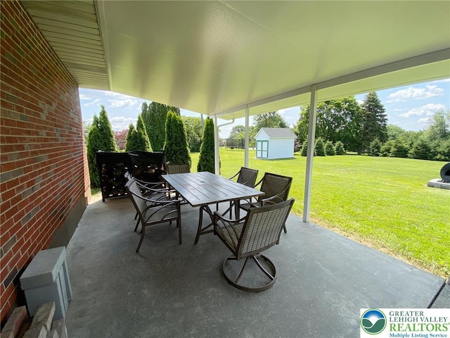 3111 Pheasant Dr, Moore Twp, PA 18067 - view of patio / terrace featuring outdoor dining area and a shed