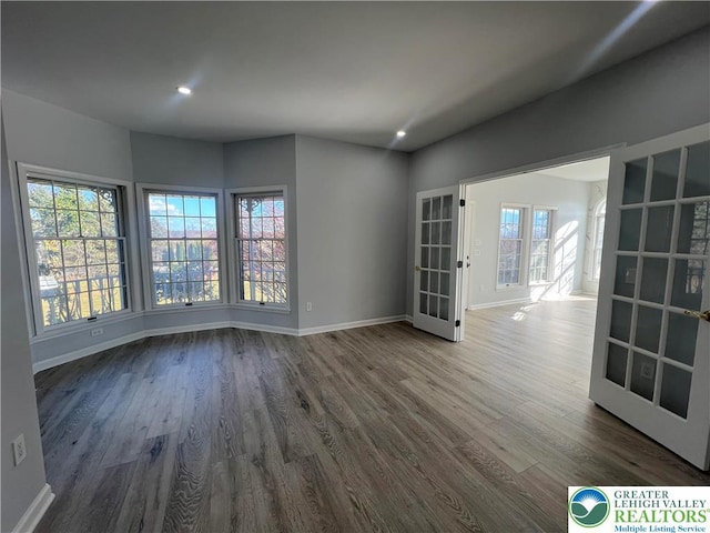 106 Lynx Ln, Chestnuthill Twp, PA 18330 - unfurnished room with dark wood-style floors, healthy amount of natural light, french doors, and recessed lighting