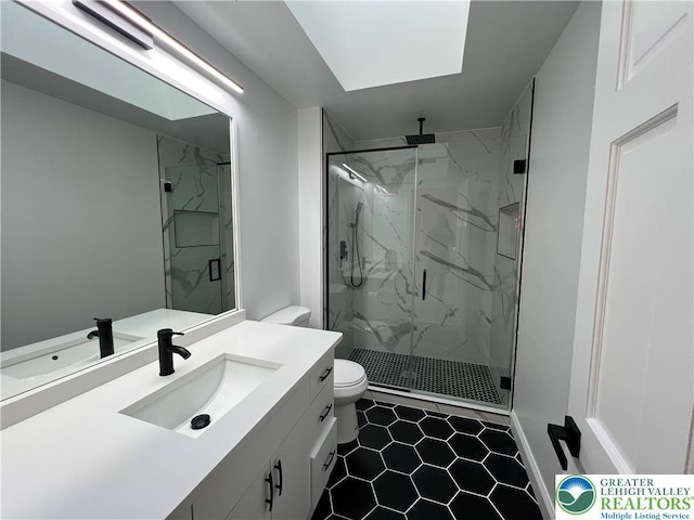 106 Lynx Ln, Chestnuthill Twp, PA 18330 - full bathroom featuring a marble finish shower, vanity, and tile patterned floors
