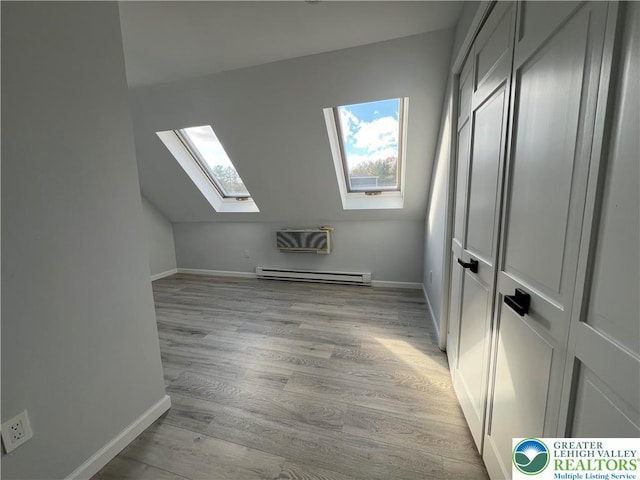 106 Lynx Ln, Chestnuthill Twp, PA 18330 - bonus room with a skylight, a baseboard heating unit, and light wood-style flooring