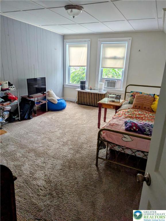 2816 W Columbia St, South Whitehall Twp, PA 18104 - bedroom with carpet floors and wood walls