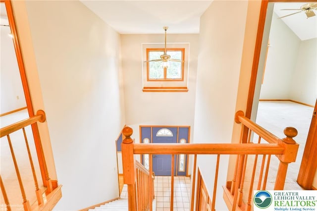 6242 Domarray St, Upper Saucon Twp, PA 18036 - staircase with ceiling fan and carpet floors
