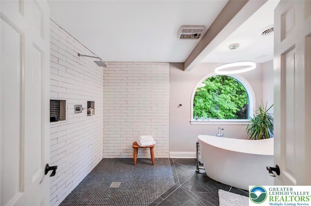 938 Meadow Cir, Bethlehem City, PA 18017 - bathroom with a freestanding bath and a tile shower