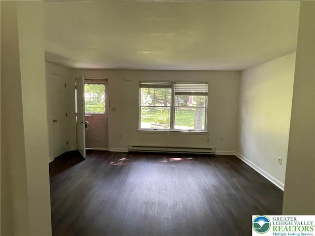 849 Weir Lake Rd, Chestnuthill Twp, PA 18058 - empty room with baseboard heating and dark wood-style floors