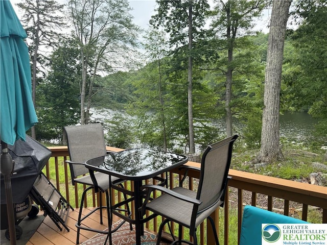 3353 Windermere Dr, Lehman Twp, PA 18324 - wooden deck featuring a water view and outdoor dining space