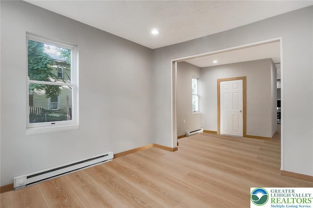 226 Fern St, Jim Thorpe Boro, PA 18229 - empty room with baseboard heating, light wood finished floors, and recessed lighting