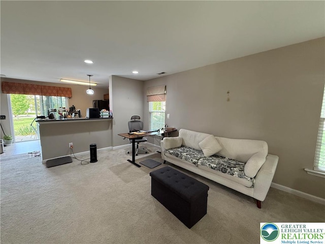 1499 Artisan Ct, Upper Macungie Twp, PA 18031 - carpeted living area with an office area, healthy amount of natural light, and recessed lighting