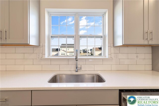 77 Tumble Creek Rd Unit 14, Williams Twp, PA 18042 - kitchen with light countertops, dishwashing machine, tasteful backsplash, and gray cabinetry