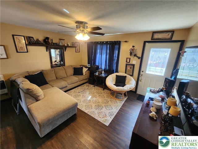 1007 Calypso, Wayne, PA 18436 - living room with dark wood-style flooring and a ceiling fan