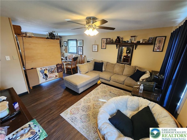 1007 Calypso, Wayne, PA 18436 - living room featuring wood finished floors and ceiling fan