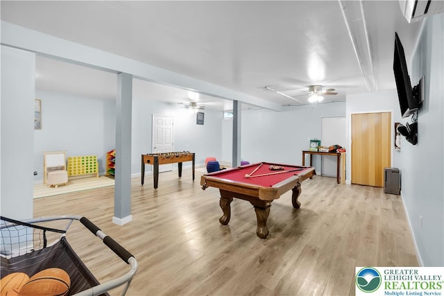 672 Clearview St, Tobyhanna Twp, PA 18334 - playroom featuring light wood-type flooring, billiards, and a ceiling fan