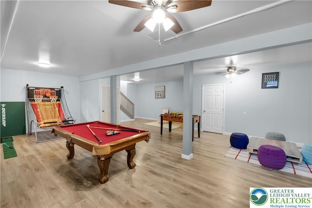 672 Clearview St, Tobyhanna Twp, PA 18334 - rec room with light wood finished floors, billiards, and ceiling fan