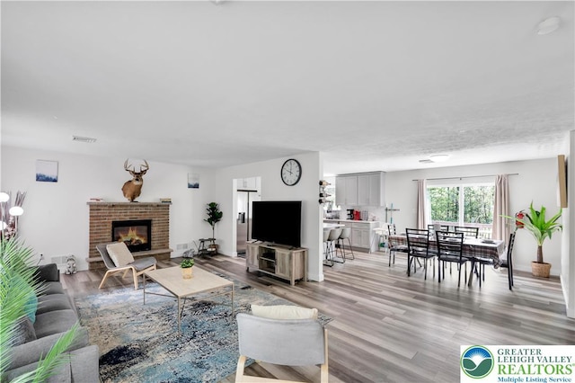 672 Clearview St, Tobyhanna Twp, PA 18334 - living room featuring light wood-type flooring and a fireplace