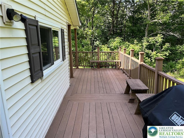 1321 Sheridan Rd, Lower Milford Twp, PA 18036 - wooden terrace with view of wooded area