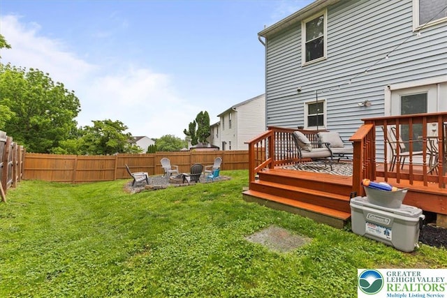 2233 Fox Run, Wilson Boro, PA 18042 - fenced backyard featuring a deck and a fire pit