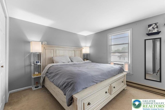 2233 Fox Run, Wilson Boro, PA 18042 - bedroom featuring baseboard heating, light colored carpet, and cooling unit