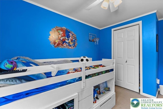 2233 Fox Run, Wilson Boro, PA 18042 - bedroom with ornamental molding, light carpet, and ceiling fan
