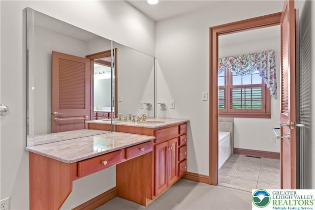 6513 Station Vw, Upper Milford Twp, PA 18092 - bathroom with vanity, a bath, and tile patterned floors
