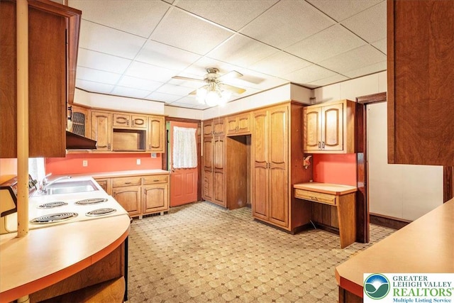 2834 Interchange Rd, Franklin Twp, PA 18235 - kitchen with a ceiling fan, light countertops, open shelves, light flooring, and plenty of natural light