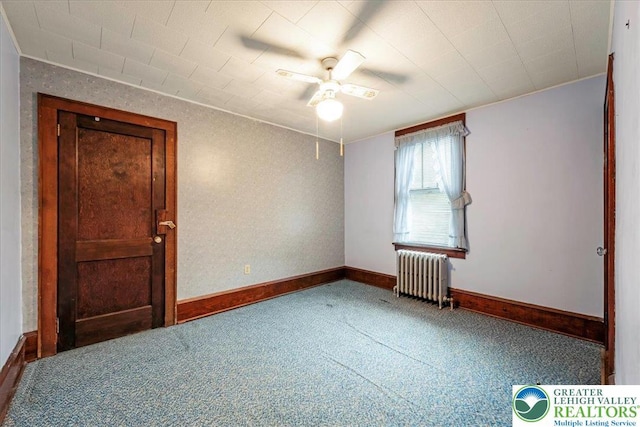 2834 Interchange Rd, Franklin Twp, PA 18235 - spare room with radiator heating unit, ceiling fan, and carpet floors